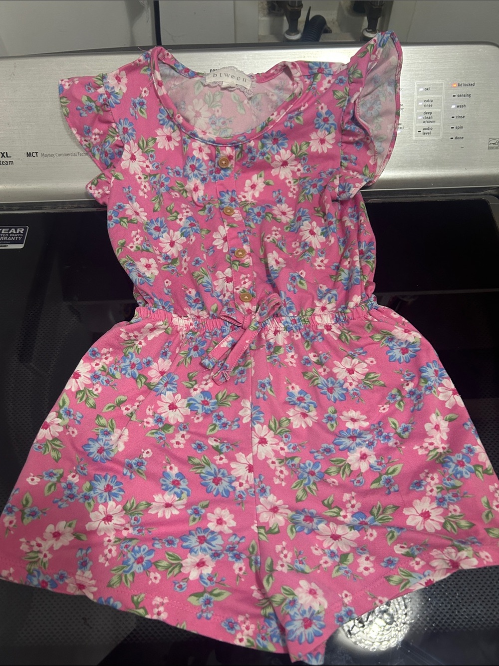 Girls size 7 one piece romper flowers casual